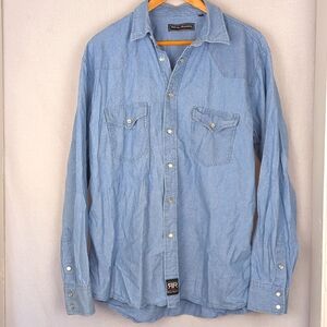 REAL RANCH Men's Blue Western Workwear Shirt Size Large